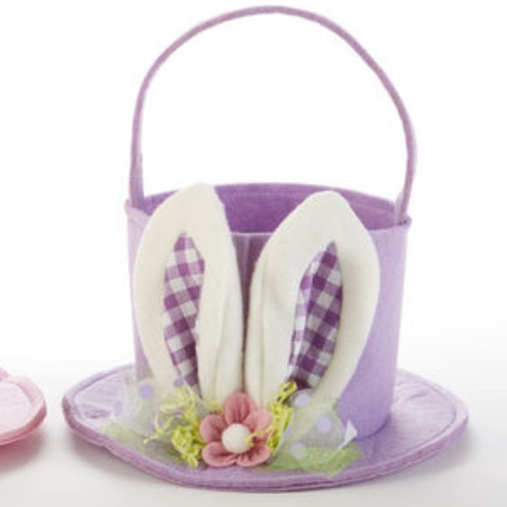 Spring Easter Decoration  Bunny Rabbit Top Hat Basket Purple New
